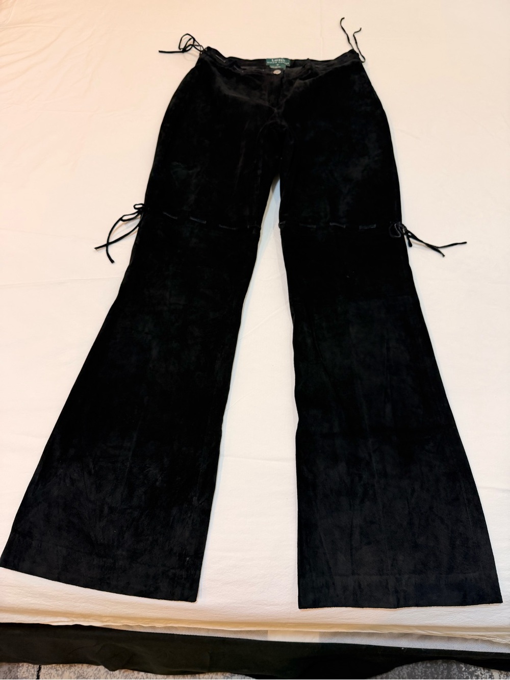 Vintage Rare Lauren Ralph Lauren Black 100% Leather Suedes Drawstring Pant Size
